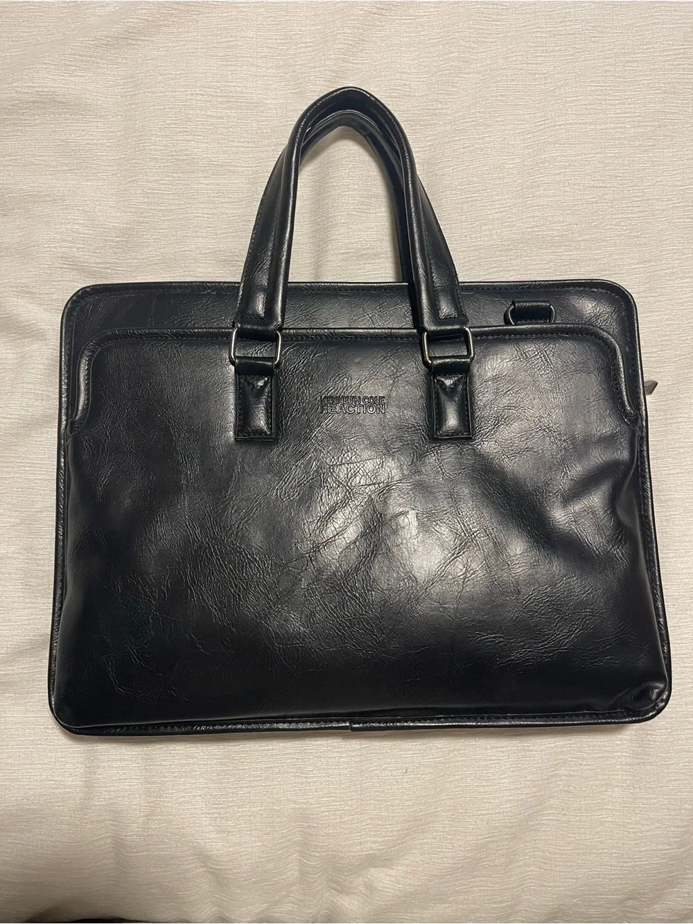 Kenneth Cole Reaction Black Leather Briefcase Carry Bag